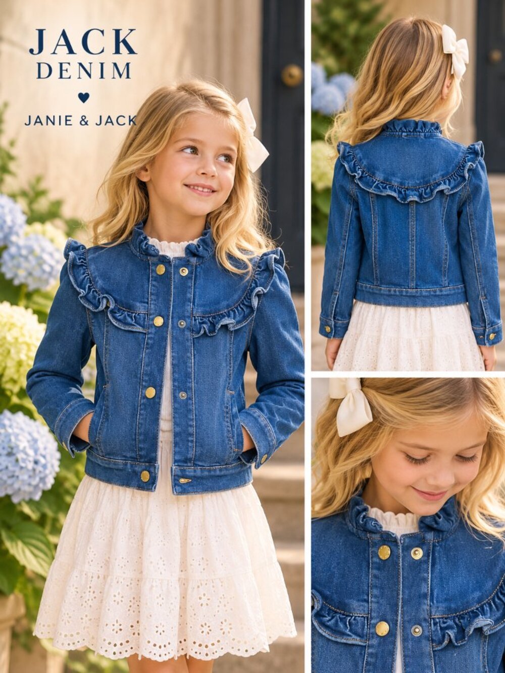 Jack Denim by Janie & Jack Girls Ruffle Denim Jacket 5–6Y | Gold Buttons